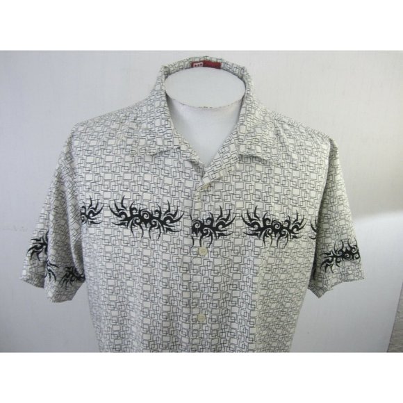 FOCUS vintage Men shirt L CLUB/DISCO s/s camp pit to pit 24" geometric tribal - Picture 7 of 8